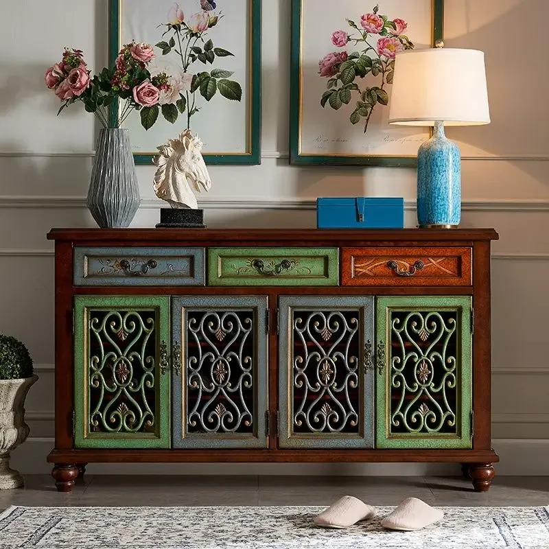 American foyer shoe cabinet, solid wood household, large-capacity foyer cabinet, multi-functional balcony storage