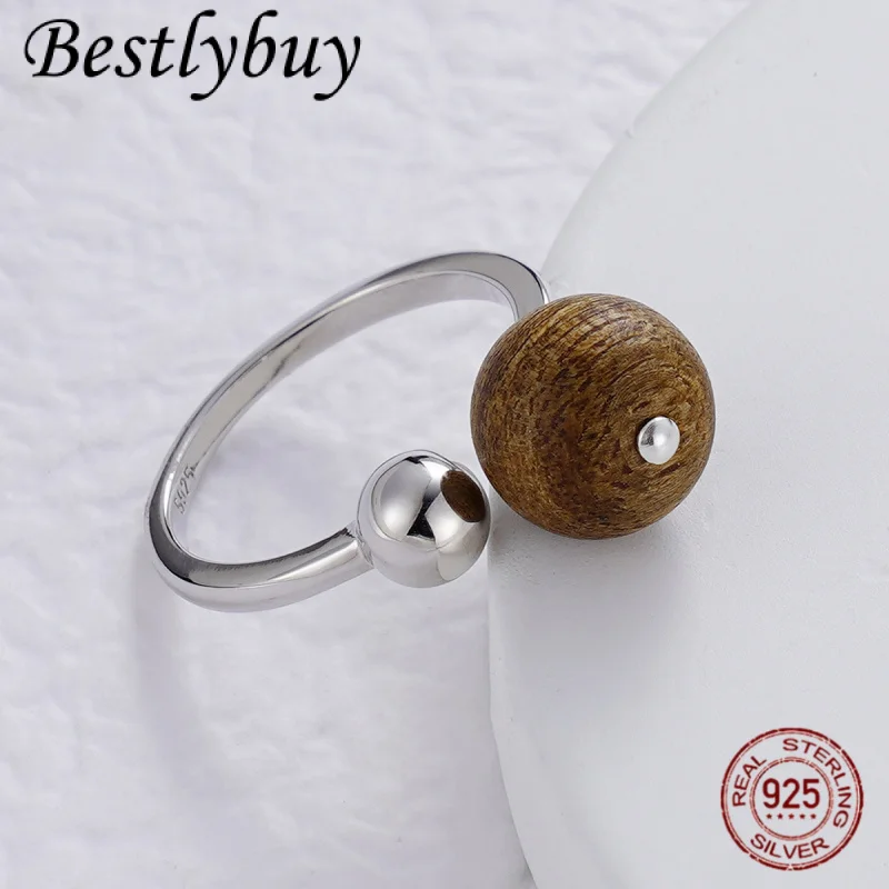 

NEW 925 Sterling Silver Original Design Natural Qinan Agarwood Light Luxury Women's Ring