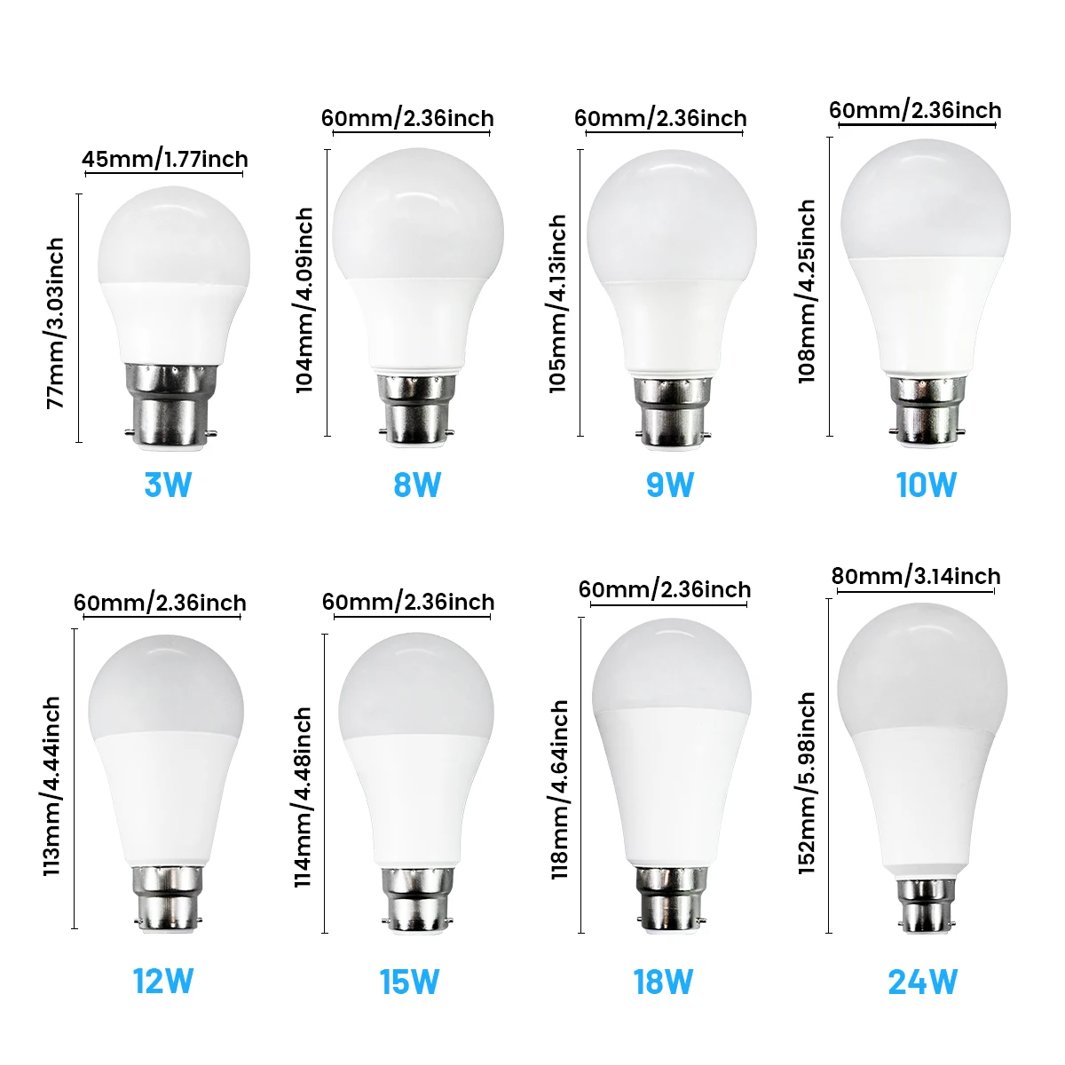 4PCS AC 220V 240V B22 LED Lamps 3W 8W 9W 12W 15W 18W 24W 80-100LM/W Lampada Light Bulbs Living Room Home Indoor LED Bulb