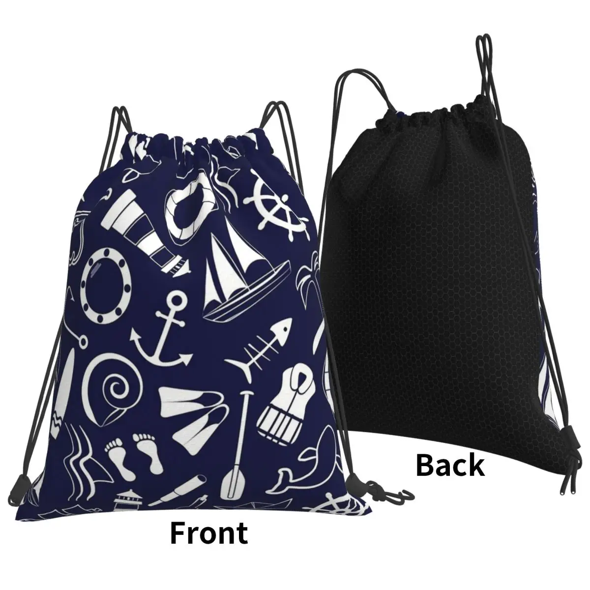 Nautical Backpacks Casual Portable Drawstring Bundle Pocket Sports Bag Book Bags For Man Woman Students