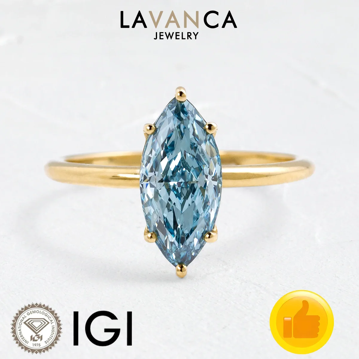 IGI Certified Blue Marquise Cut Lab Diamond Ring Solitaire Style Lab Diamond Ring 9K/14K/18K Gold Engagement Ring For Women