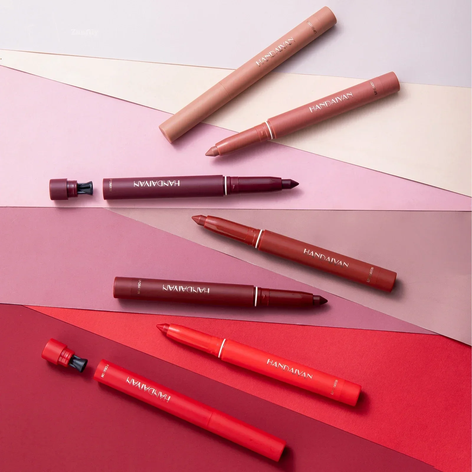 Heallor 12 Colors Pink Velvet Matte Lipstick Pen Lip Liner Pencil Waterproof Long Lasting Not Easy To Fade Plump Lips Crayon Mak