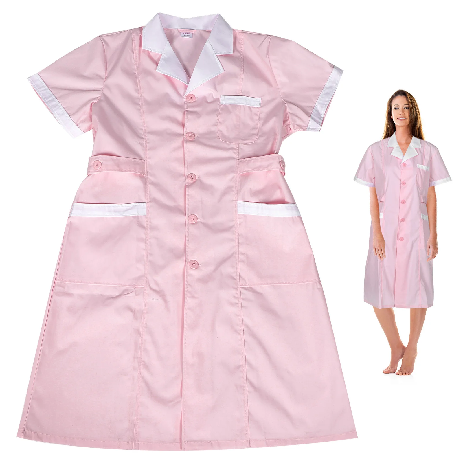 زي ممرضة نسائي قصير الأكمام، بدلة عمل للتمريض عالية الجودة لصالونات التجميل في عيادة المختبر في المستشفى وخفيفة الوزن