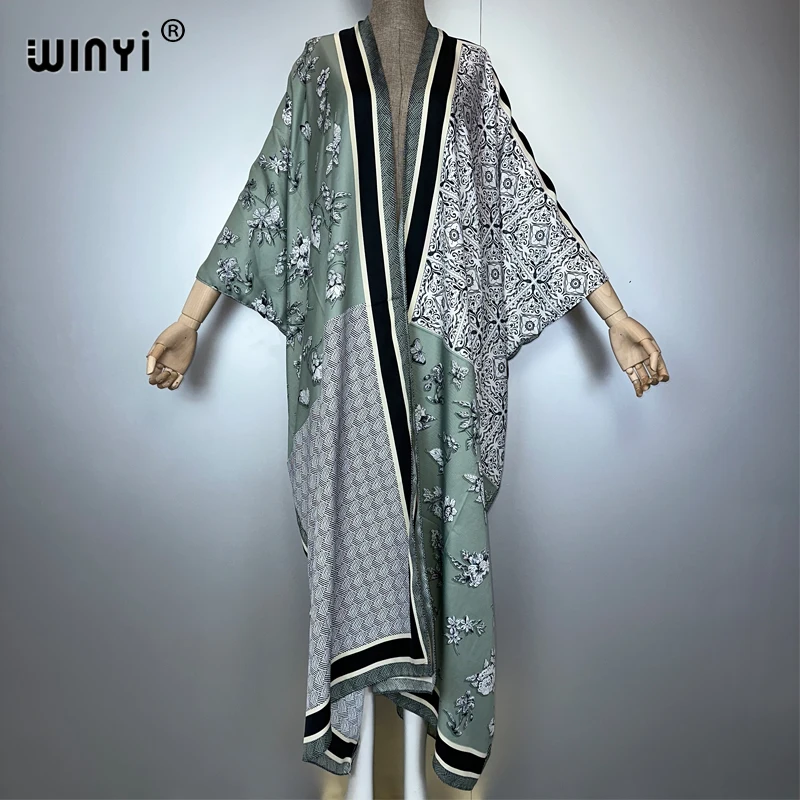 WINYI-Kimono bohemio maxi cárdigan, trajes de playa para mujer, vestido de noche para cubrir, abrigo largo, vestido suelto, ropa de playa de lujo
