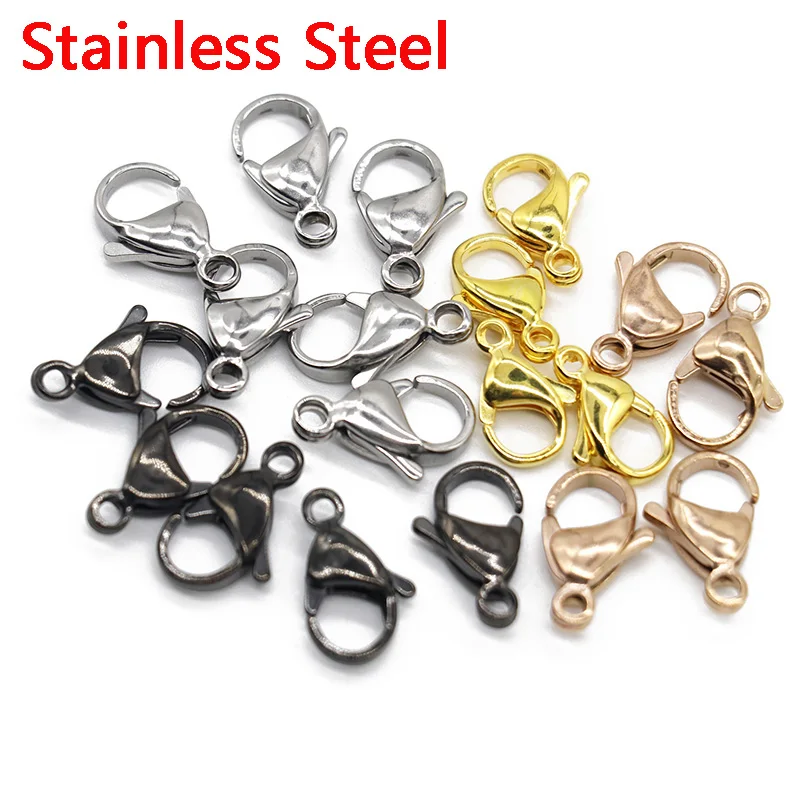 

20/50PCS 9/10/11/12/13/15MM Stainless Steel Gold Plated Lobster Clasps For Bracelet Necklace Chain DIY Jewelry Making Findings