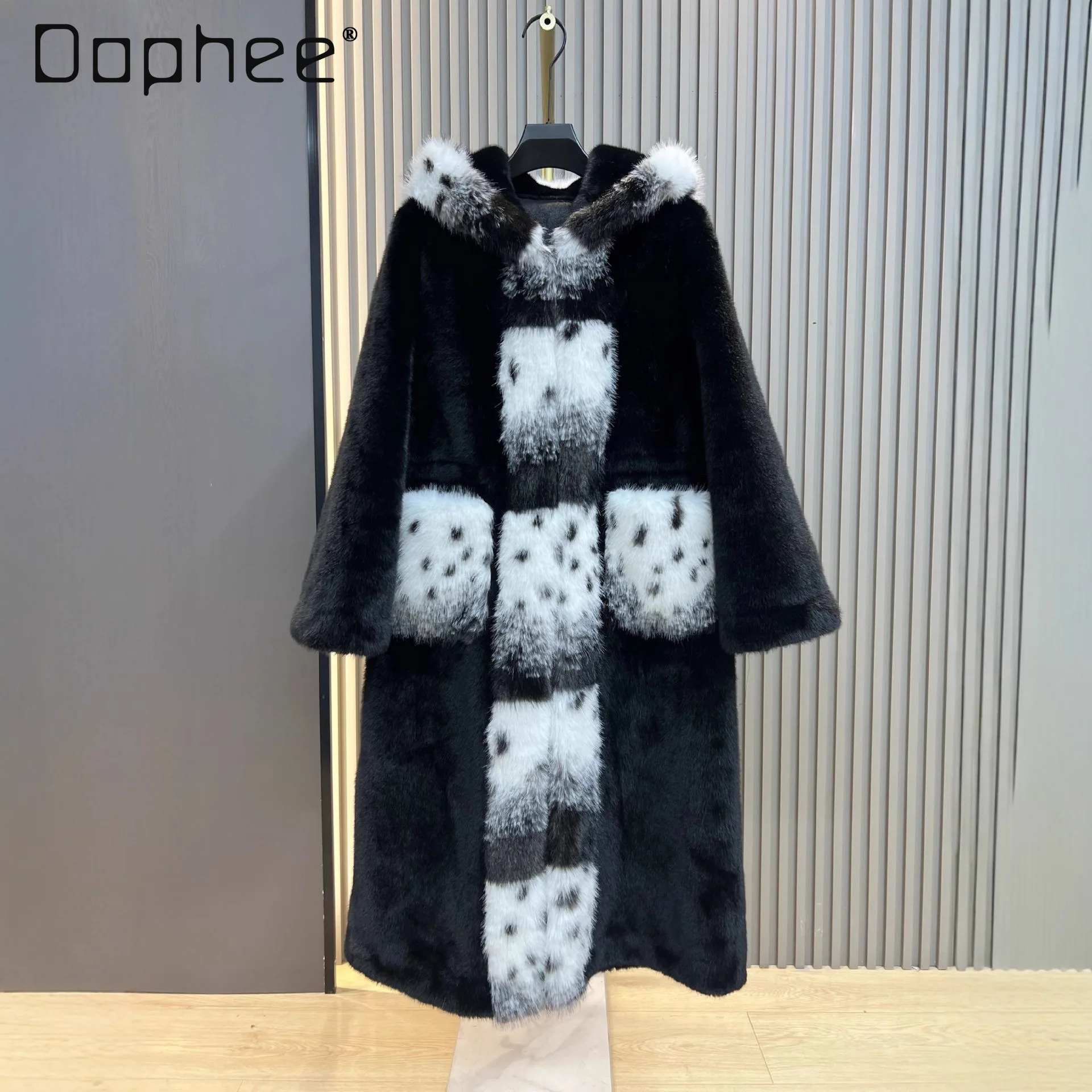 

Цельное пальто из искусственного меха норки для женщин, новое зимнее длинное утолщенное пальто с капюшоном, теплое повседневное свободное пальто из искусственного меха, меховая куртка