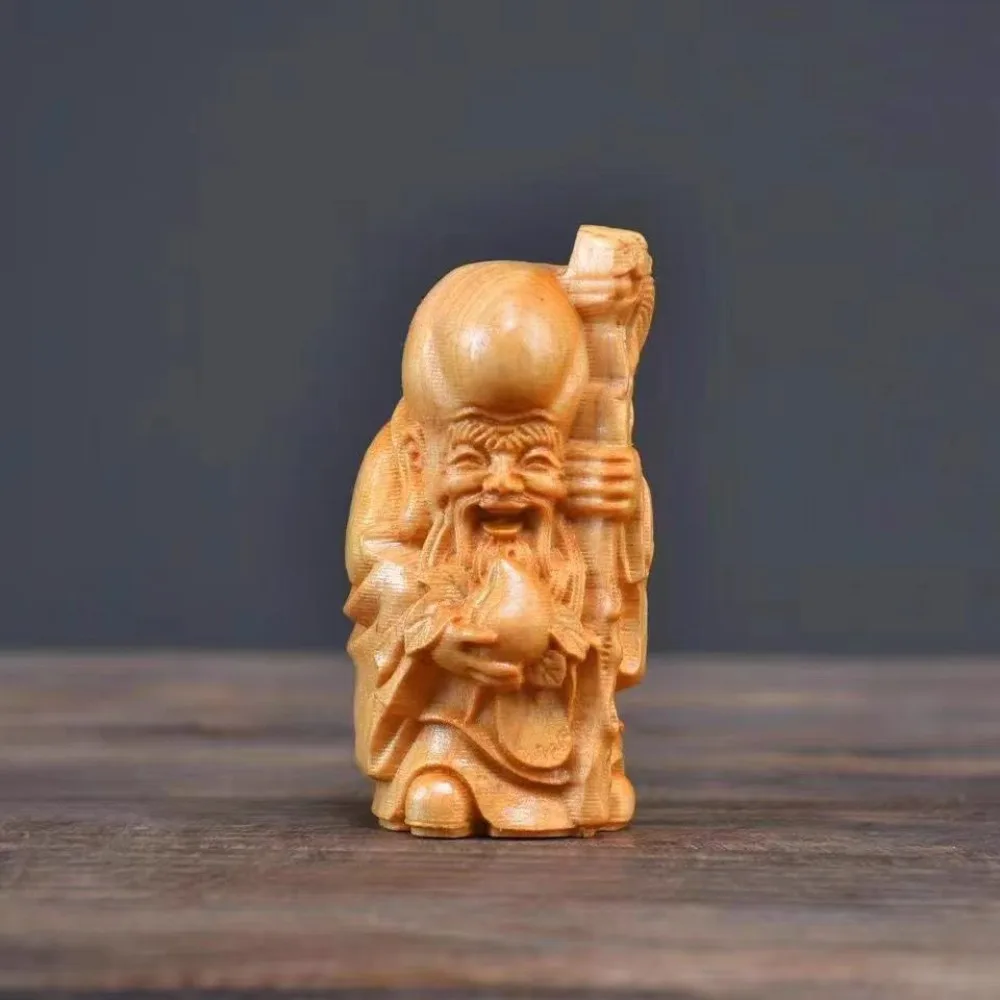 Small-leaf Boxwood Wood Carving Cultural Curiosity Antarctic Immortal Weng Shouxing Handmade Carvings for The Elderly Fu Lu Shou