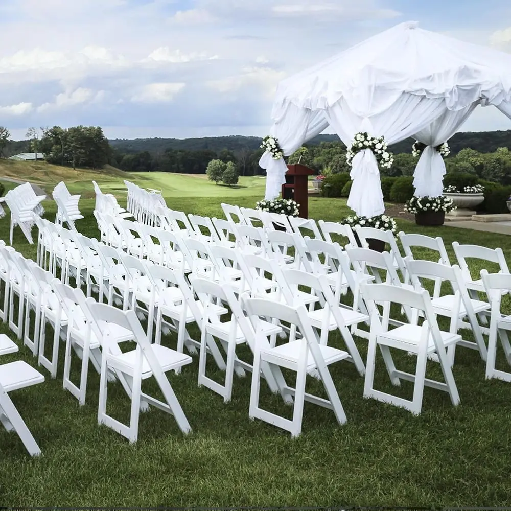 كرسي متين قابل للطي من الراتنج الأبيض مع وسادة، يدعم 700 رطلاً، مثالي للمناسبات الداخلية والخارجية، متعدد الاستخدامات للاجتماعات، P