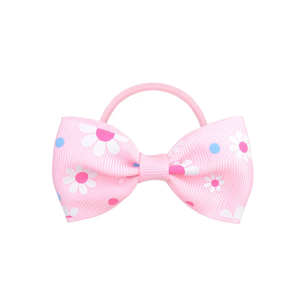 الطفل القوس الشعر التعادل البسيطة المطبوعة لون الحلوى Grosgrain الانحناء الشعر الحبال ديزي مطاطا Bowknots العصابات الشعر ذيل حصان حامل 10 قطعة