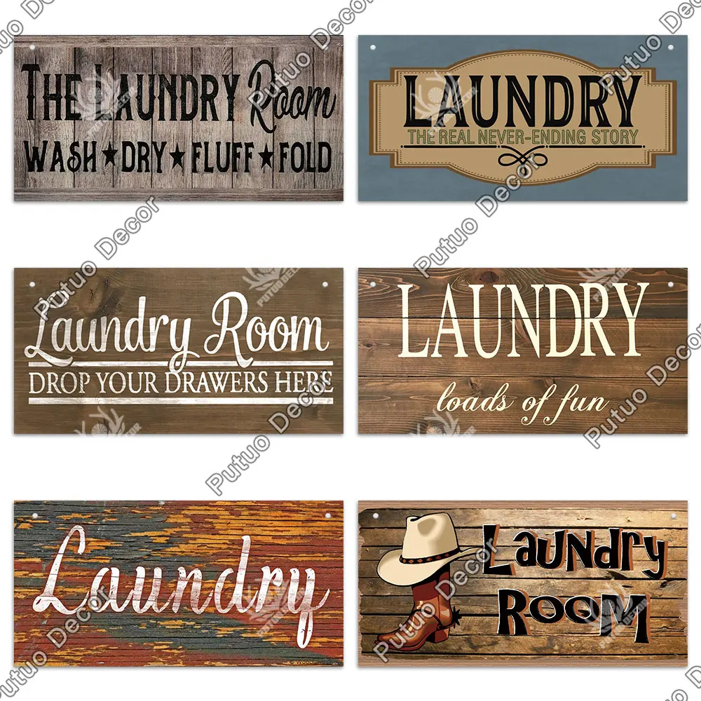 Putuo Decor Laundry Wooden Plaque Signs Wall Art Decor Decorative Plaque for Laundry Room Hanging Sign Washhouse Door Decoration