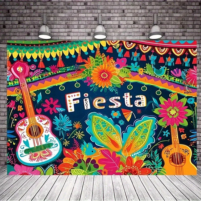 Mexican style theme backdrop cloth carnival party cake table decoration banner guitar photography background props