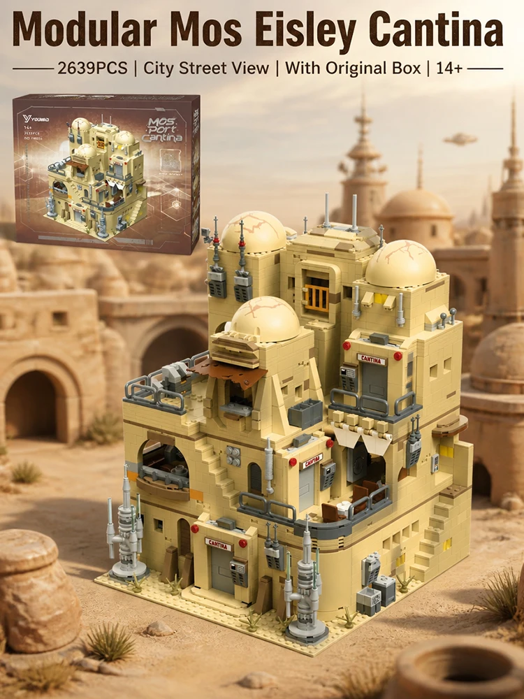 2639Teile Klemmbausteine Haus Weltraumkrieg Mosd Eisley Cantina Block Set Filmspiele MOC Weltraum-Militär Wüsten-Taverne Modulares Architektur Modelle Ziegel DIY Straßenansicht Montage Erwachsene