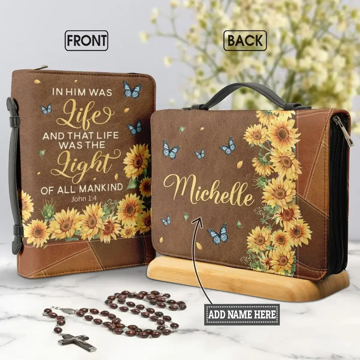 

Чехол-сумка из искусственной кожи для Библии с дизайном подсолнухов и бабочек, защитный футляр для книг для женщин