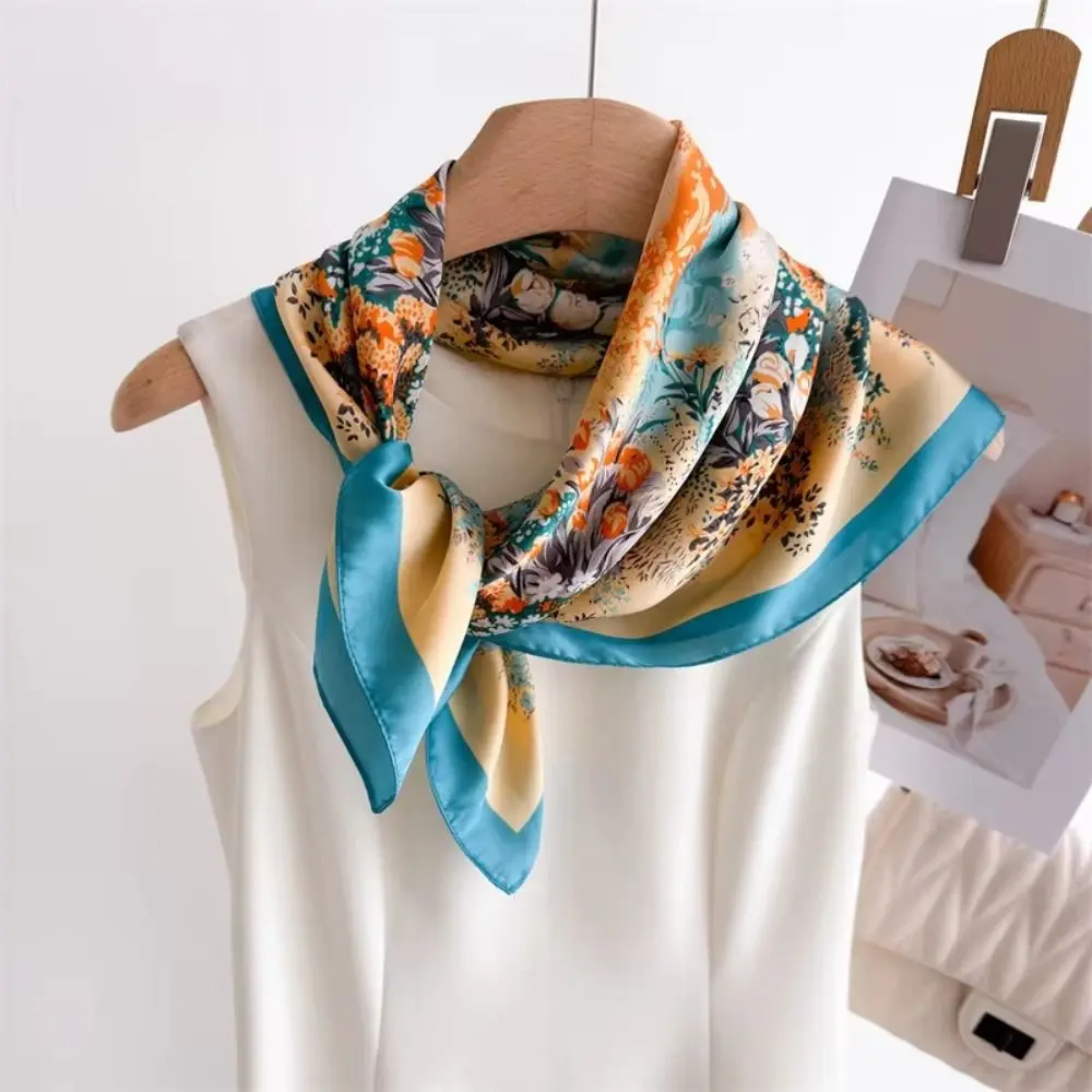 Luxury Print Satin Square Scarf Imitation Silk 70cm Hijab Neckerchief Women Shawl