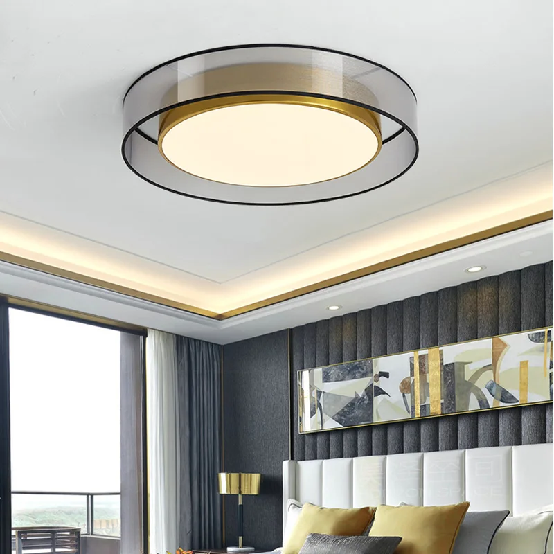 

High Quality LED Ceiling Light Copper Living Room Simple Round Bedroom Decorative Luces Fixtures Lamparas De Techo