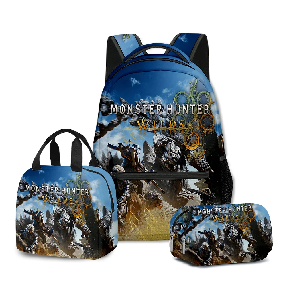 

Классические популярные забавные Monster Wilds с 3D принтом, 3 шт./компл., школьные сумки, рюкзак для ноутбука, портативная сумка для обеда, пенал