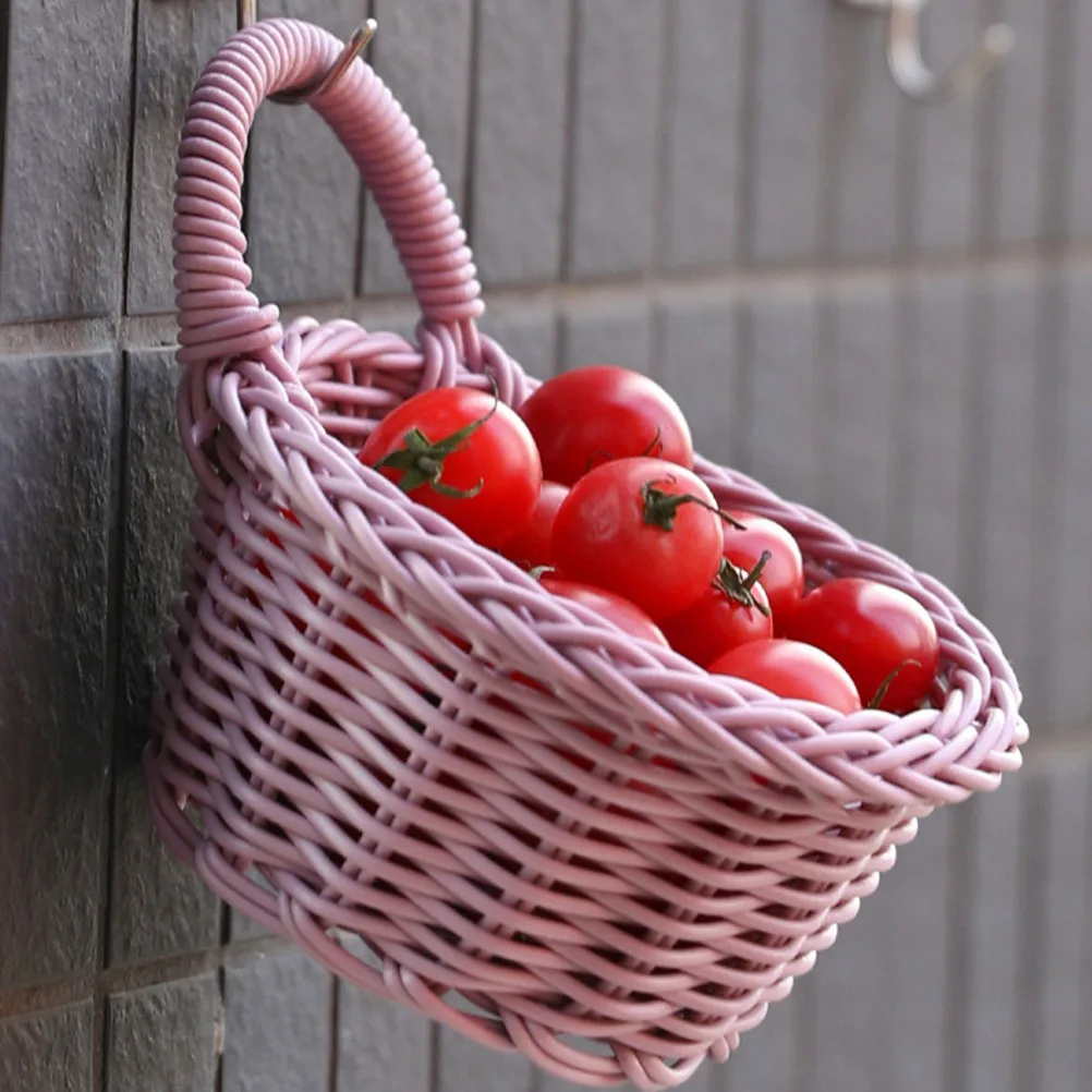 

4Pcs Hanging Woven Storage Basket High Grade Plastic Kitchen Vegetable Fruit Basket Multi Function Decorative Home Storage Tool