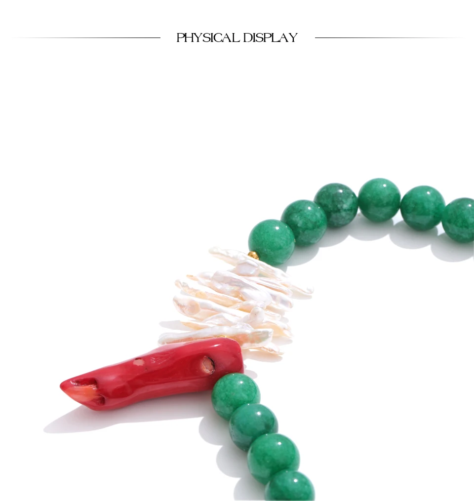 Yhpup Hochwertige grüne Naturstein-Süßwasser-Barockperlen-Kette, handgefertigte Halskette, Geschenk, modischer Premium-Kragen-Schmuck – Detail 8