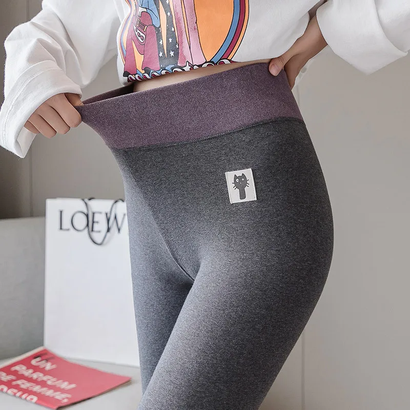 Grey Cotton Bottom Pants Women High Waist Tight Printing Slim Outer Wear Large Size Autumn Pants Soft