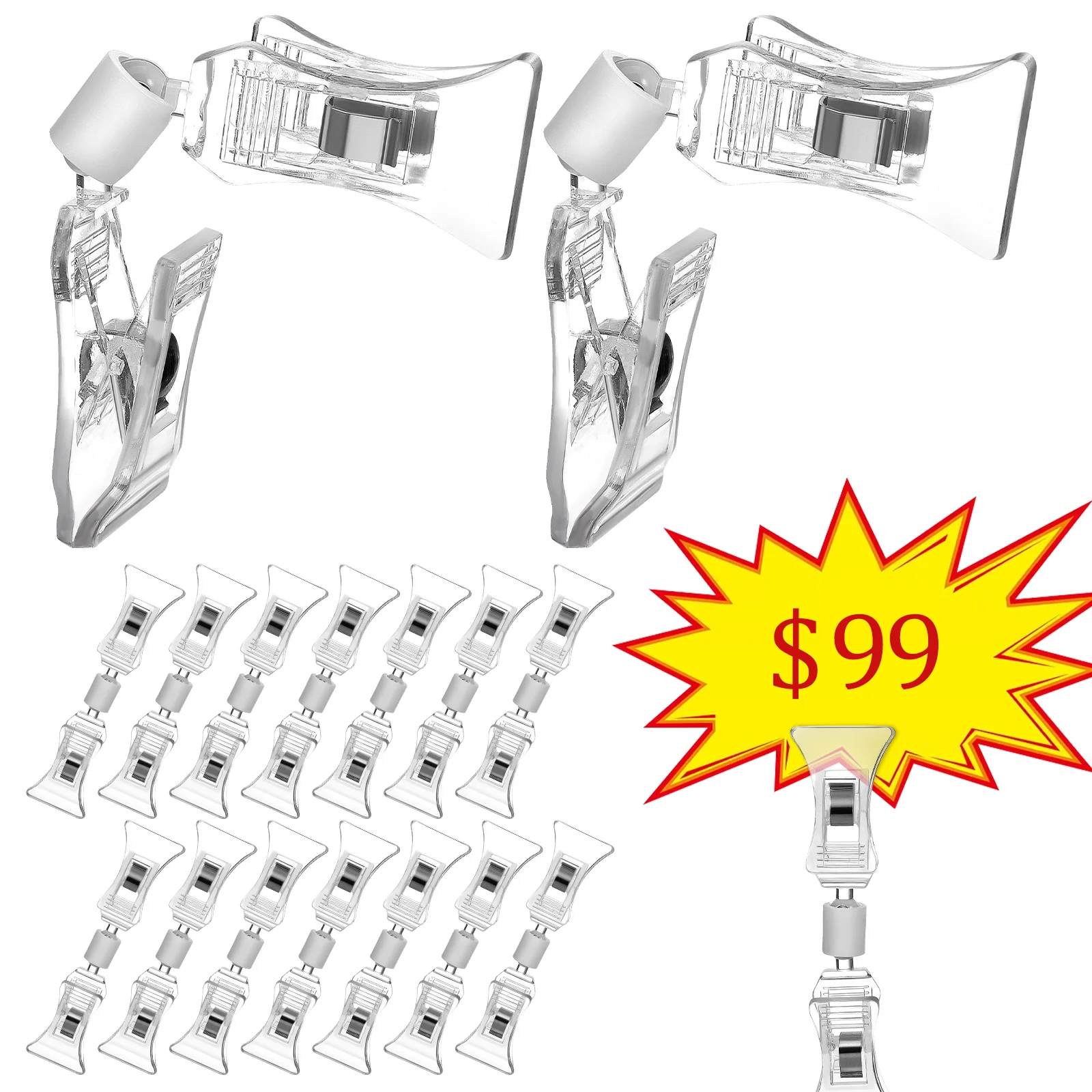 

20 Pcs Transparent Clips Small Size Dual Head Design Plastic Material Price Tag Holder Retail Display Office Use