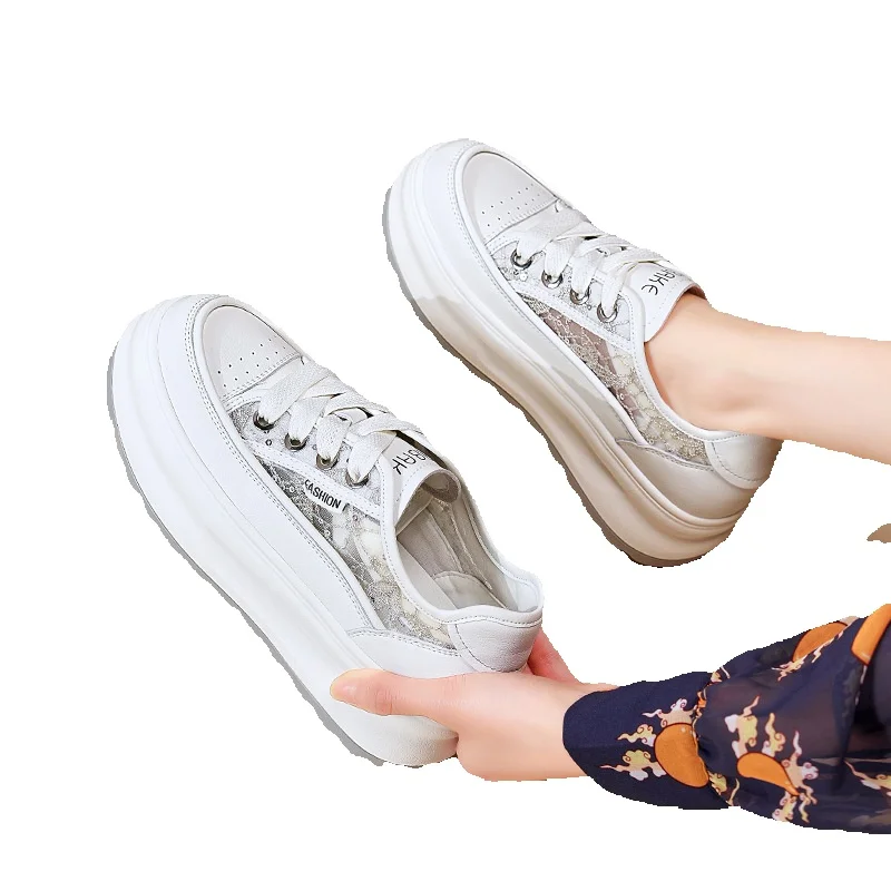 Witte skateboarding schoenen van leer voor dames ademend_voghion.com