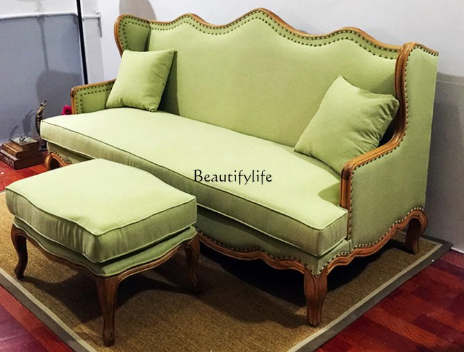 American rural solid wood single triple sofa fabric living room luxury