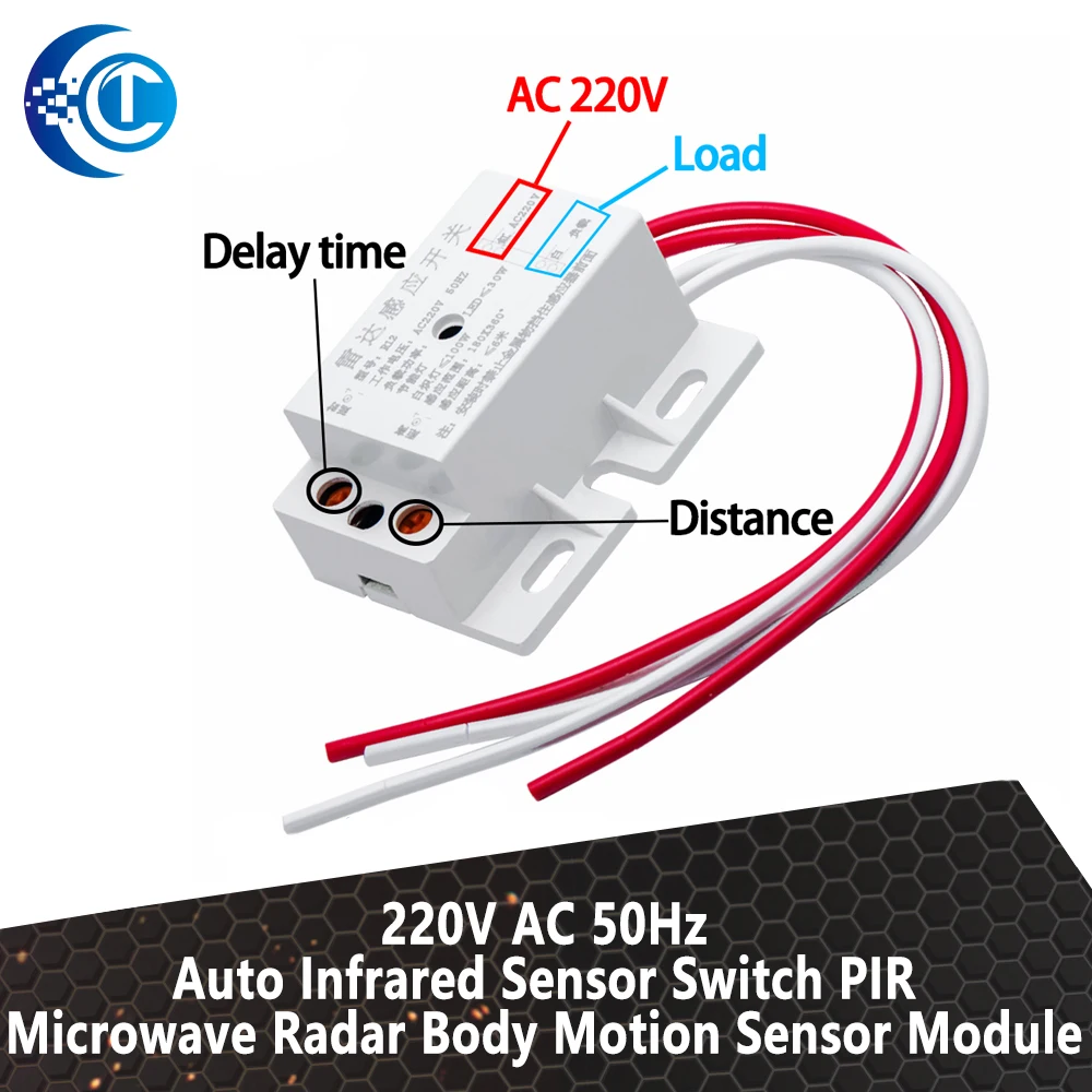 New 220V AC 50Hz Auto Infrared Sensor Switch PIR Microwave Radar Body Motion Sensor Module Adjustable For Time Distance Range