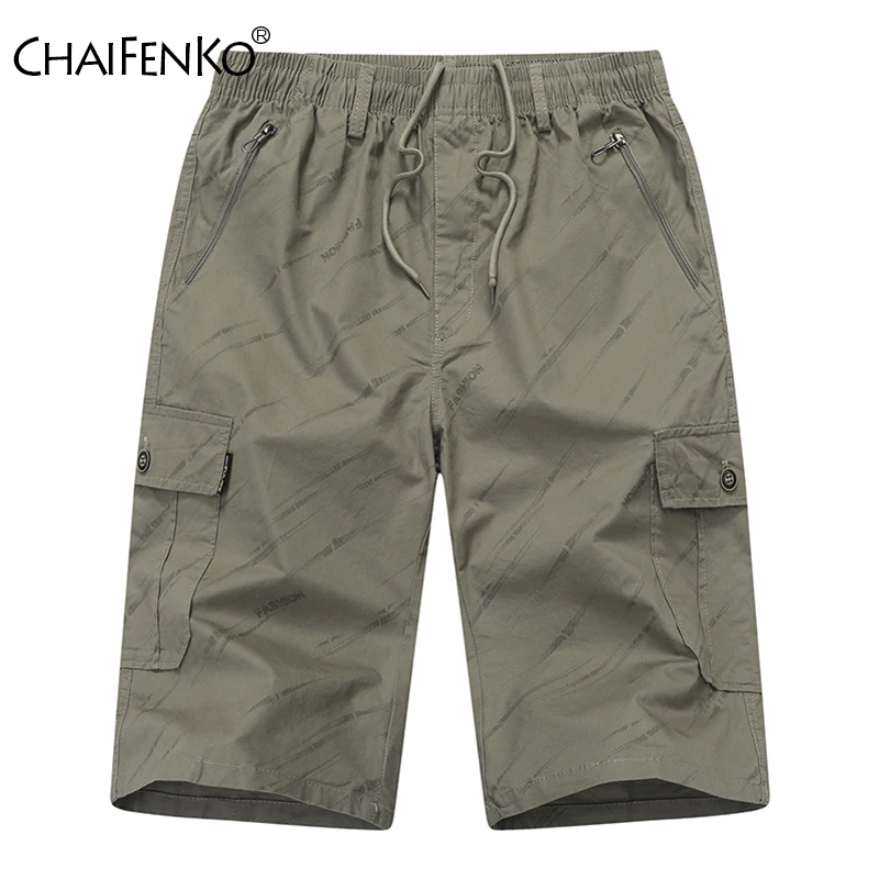 

Новые однотонные мужские шорты в полоску с эластичной резинкой на талии и молнией, летние модные шорты-карго с несколькими карманами на открытом воздухе