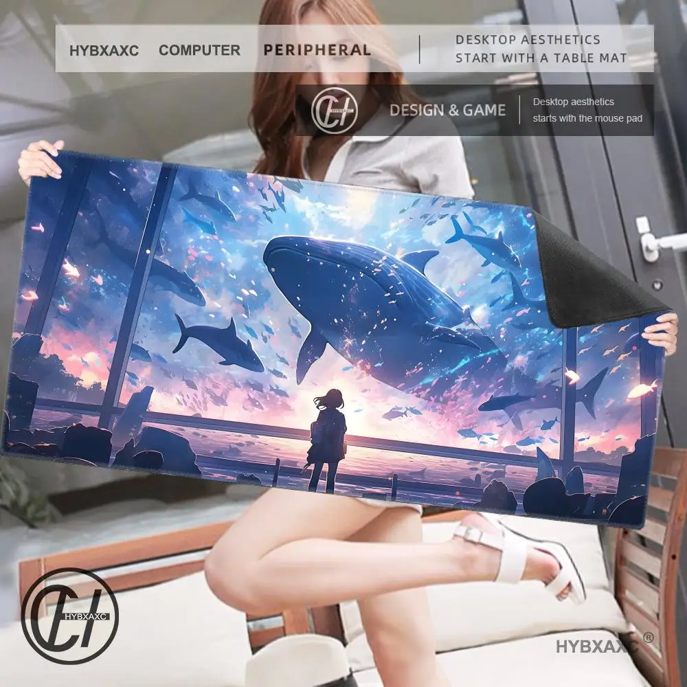 Cartoon Sea Whale Large Gaming Mouse Pad Computer HD Keyboard Pad Natural Rubber Anti-Slip Office Mousepad Desk Accessories