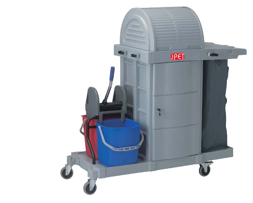 Multifunctional Janitorial Cart Plastic Hotel Housekeeping Cleaning Trolley for Restaurant Service