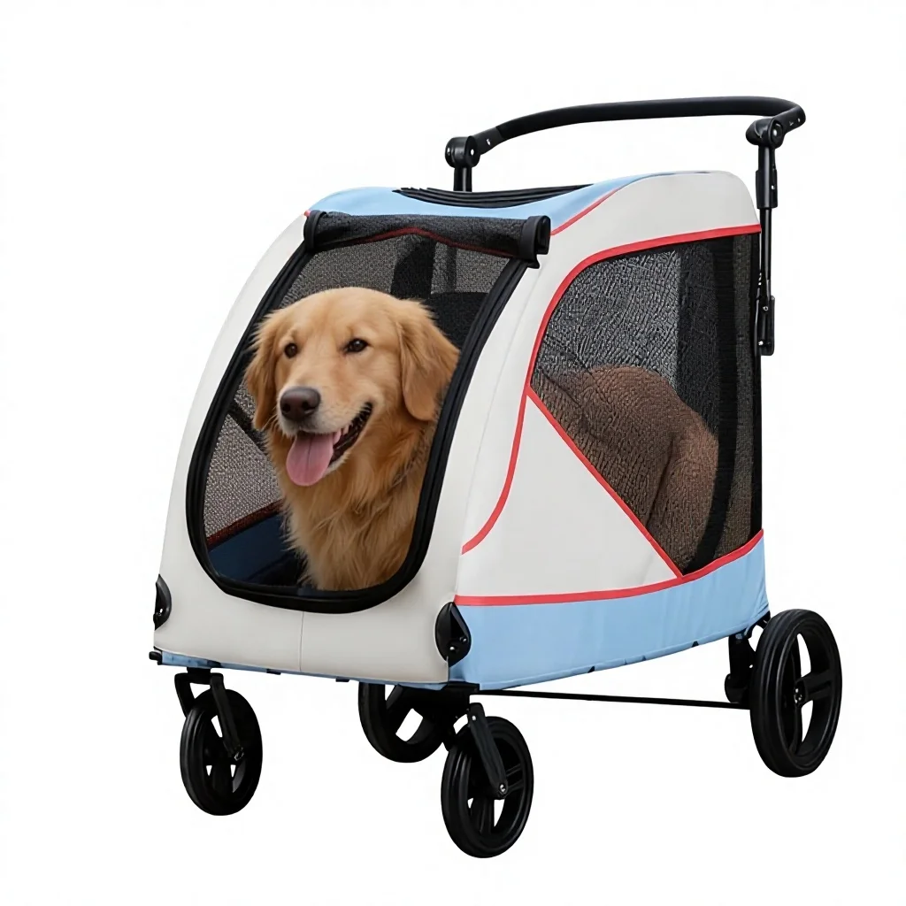 Pet Stroller for Medium to Large Dogs 4-Wheel Foldable Carrier for Walking Disabled/Senior Pets Carbon Steel Construction