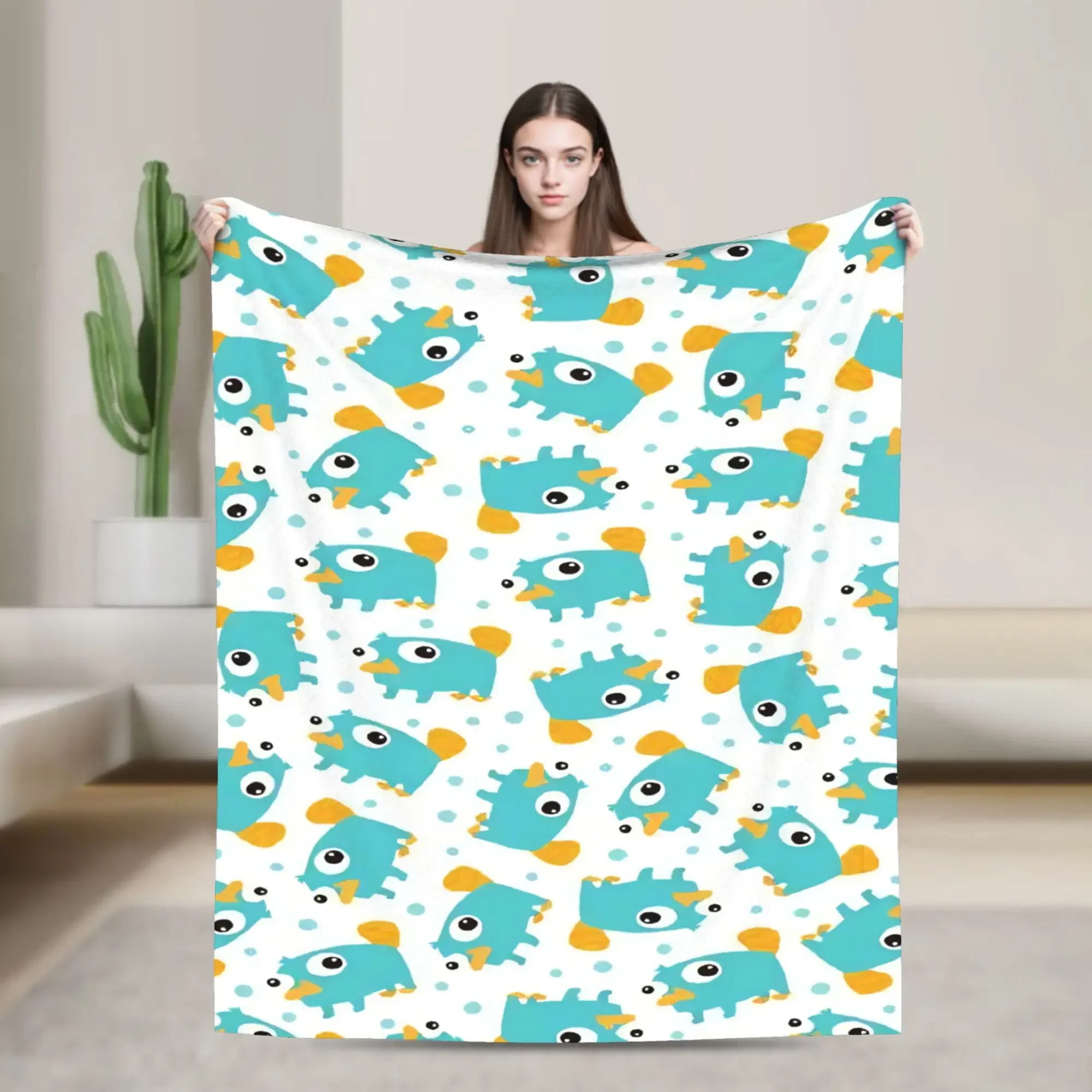 Perry the Platypus Flannel Blanket American Animated Warm Soft Bedding Throws for Living Room Travel Bedspread Sofa Bed Cover