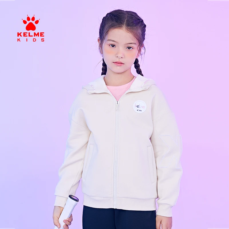 

KELME KIDS Kids Girls Top Casual Track Jacket Warm Contrast Badge Design Side Show Classic Letters Hooded Zip Jacket 5133WT4029