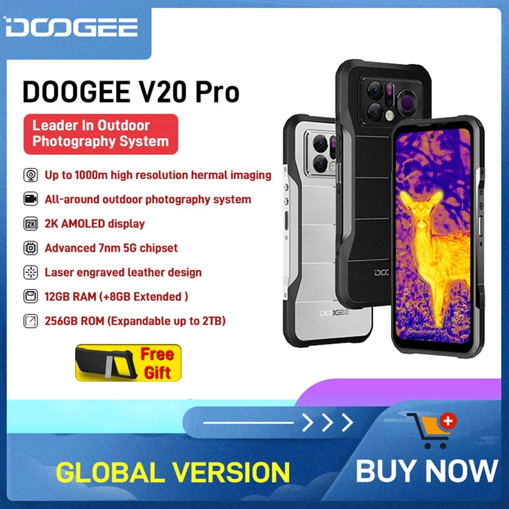 

DOOGEE V20 Pro Rugged Phone 1440*1080 Thermal Imaging Resolution 5G 7nm Cellphone 12GB+256GB 6.43”2K AMOLED Display Smartphone