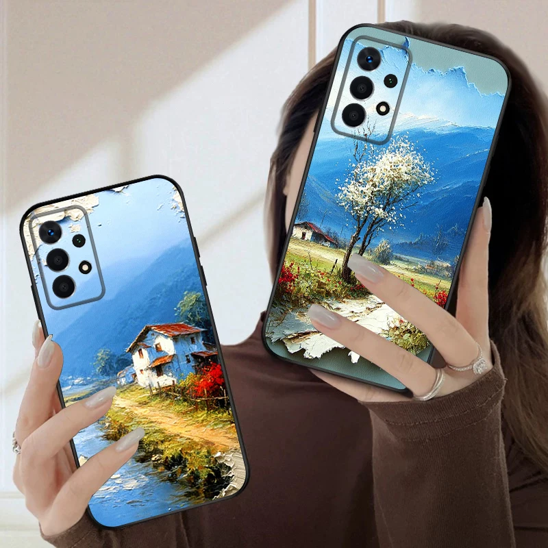 Pittura a olio Città Per Samsung A03 Core A04 05 06 12 14 15 16 22 23 Galaxy 25 26 4G 34 35 52 53 56 71 73 90 5G custodia morbida per telefono