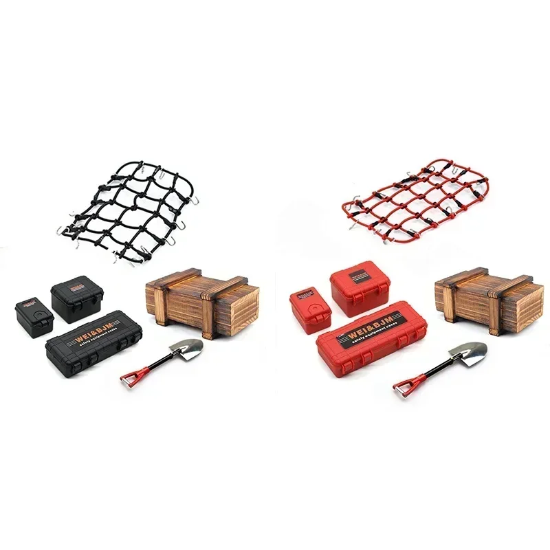 Universal 6PCS/Set Simulated Decoration Suitcase Luggage Net Shovel for TRX4 Defender SCX10 90046 90047 RC Car Accessories