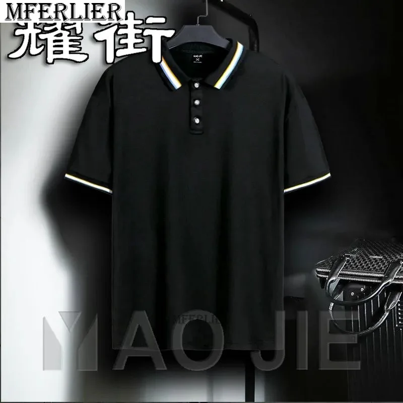 

summer men polo shirts short sleeve plus size 9XL casual patchwork striped formal business work tees tops elastic polo shirt