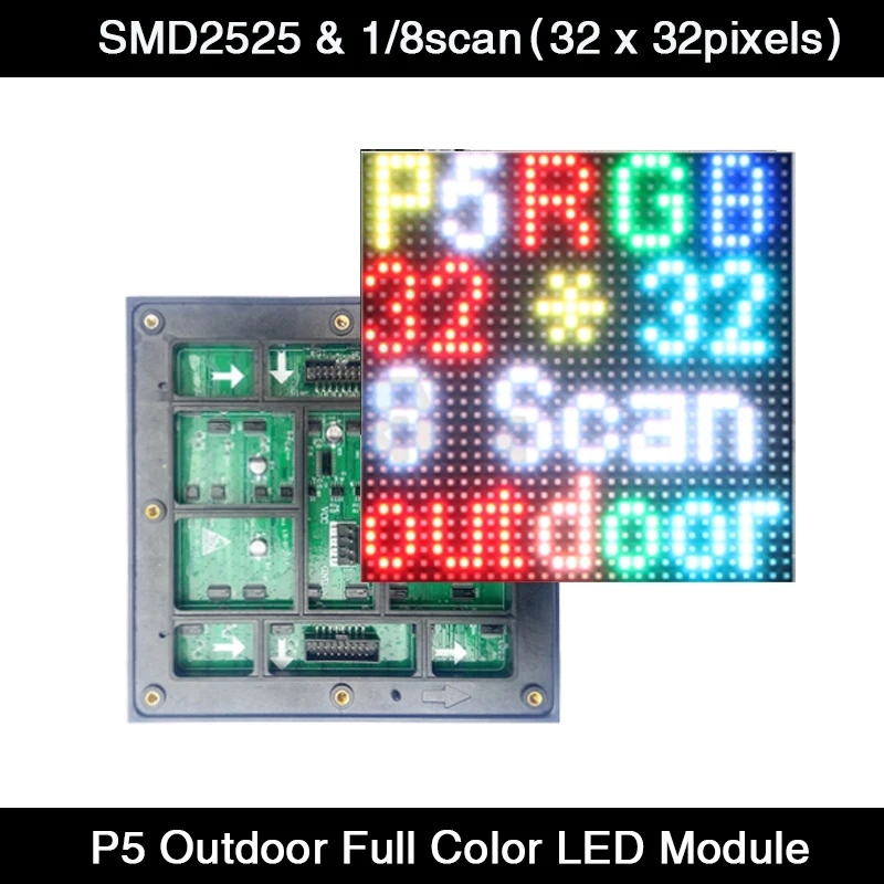Outdoor Full Color IP65 SMD2525 Led Rgb Panelen 3In1 Hub75E 160*160Mm Waterdichte P5 Outdoor Display Led Module
