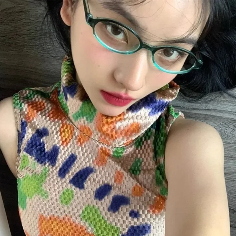 2025 Trendy Y2K Retro Oval Square Blue Green Small Frame Glasses Frame Women Anti Blue Light Glasses Vintage Eyeglasses Goggles