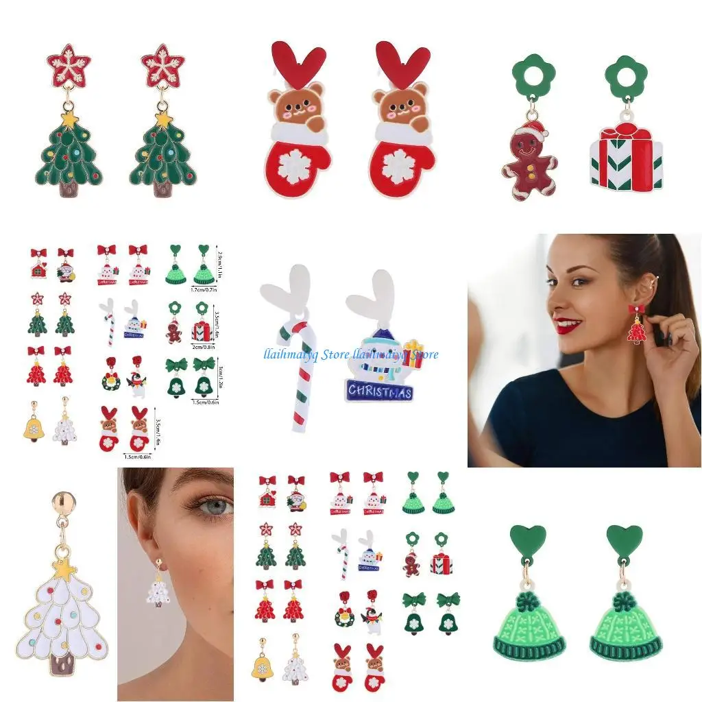 573B Dangle Holiday Earrings Christmas Santa Reindeer Earring Women Snowflake Earring