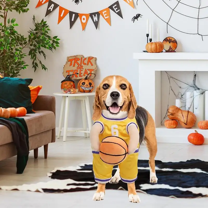 Dog Basketball Player Costume Funny Sports Cosplay Clothes Breathable Puppy Holding Basketball Clothing With Ball Halloween