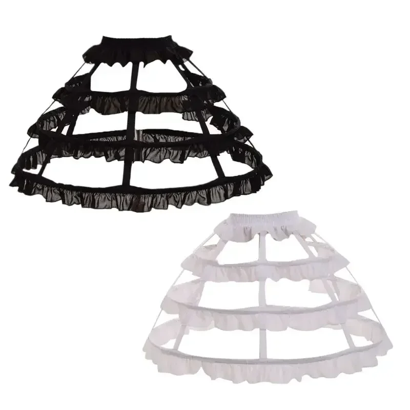 Women Girls Lolita Hollow Out Skirt Lotus Leaf Lace Bird Cage Fish Bone Skirt Cosplay Skirt Petticoat Bride Wedding Dress Lining