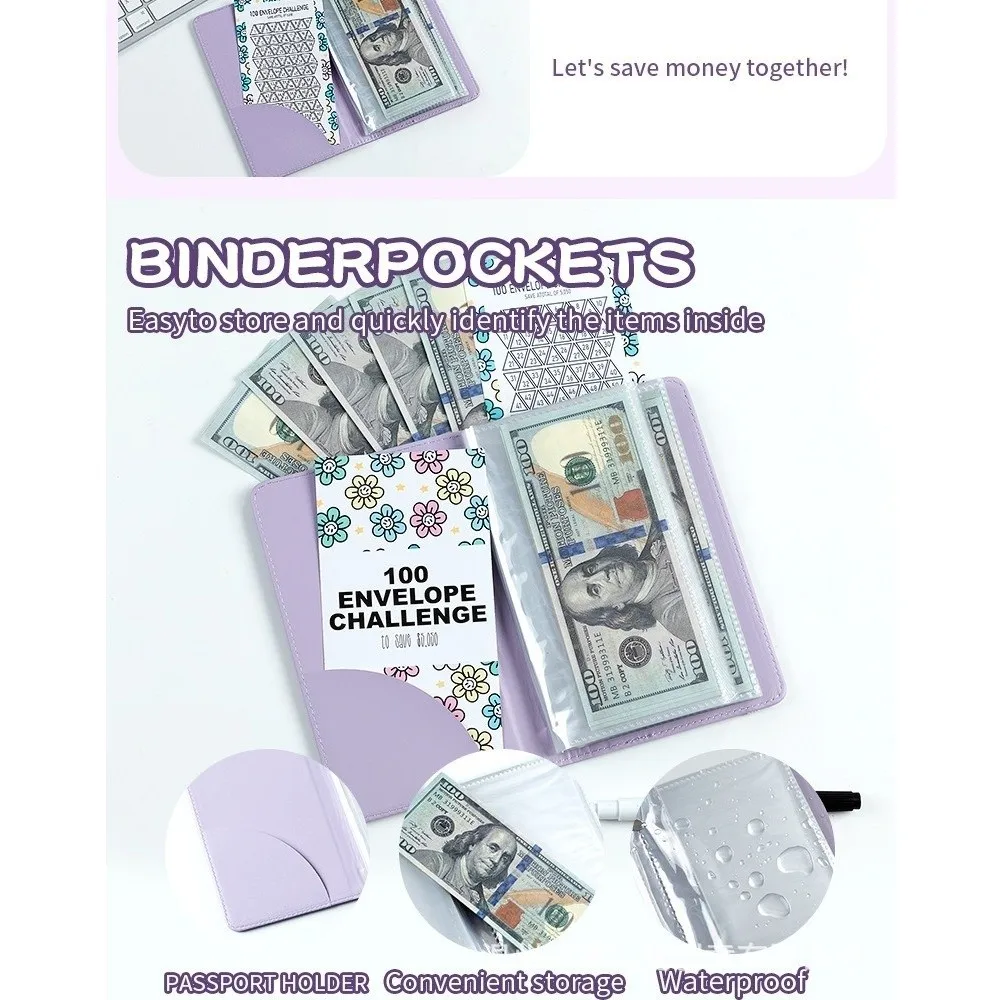 

Сберегайте деньги: 100 конвертов для челленджей по накоплению, водонепроницаемый ПУ-блокнот для сбережений, портативная многоразовая книга для челленджей по накоплению для пар