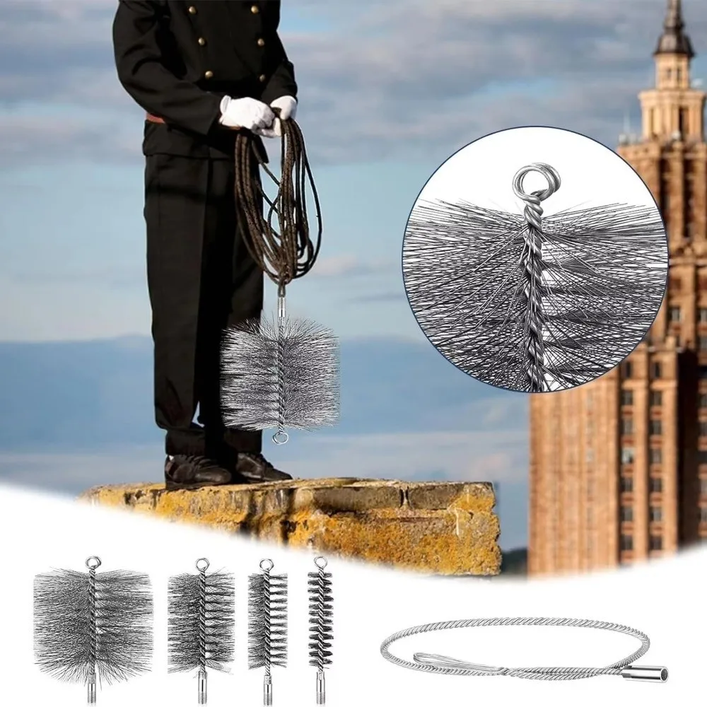 1/5PCS Stainless Steel Wire Pipe Brush Set Flexible Wire Bristle Tube Brush Durable Rust Resistant Chimney Cleaning Brush