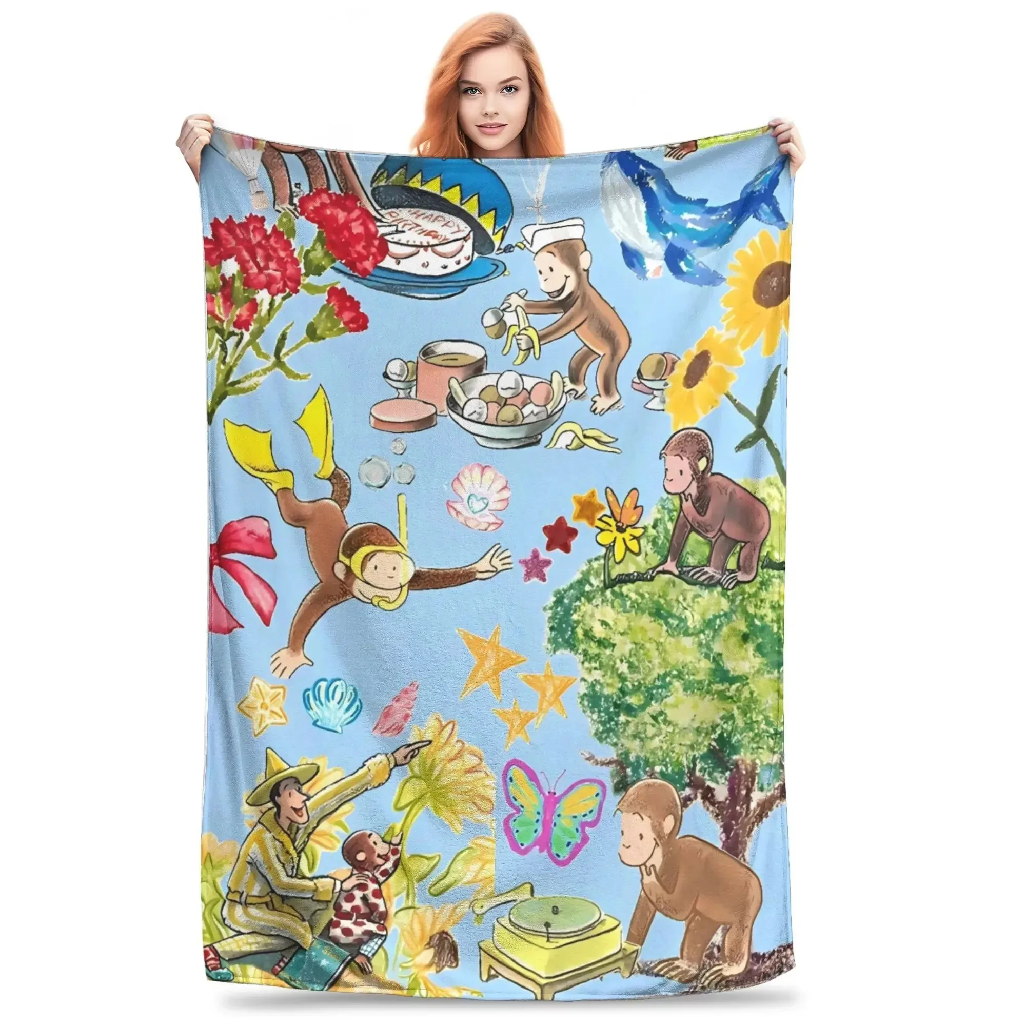 

C-Curious George Blankets Quality Warm Throw Blanket Winter Decorative Outdoor Funny Bedspread