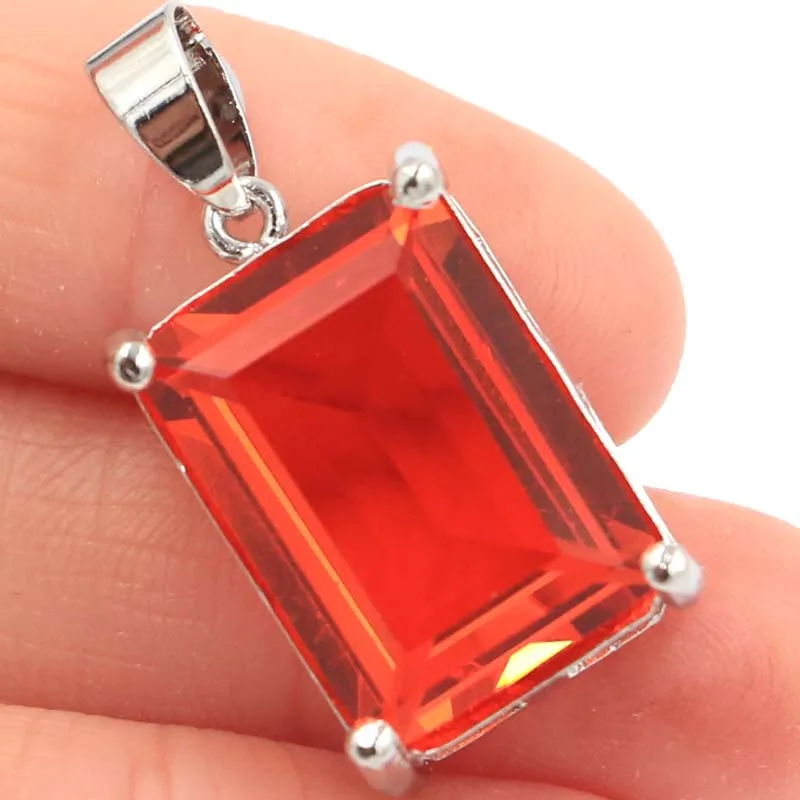 Buy 4 Get 1 Free 23x13mm Big Rectangle Gemstone Orange Spessartine Garnet Aquamarine London Blue Topaz Women Silver Pendant