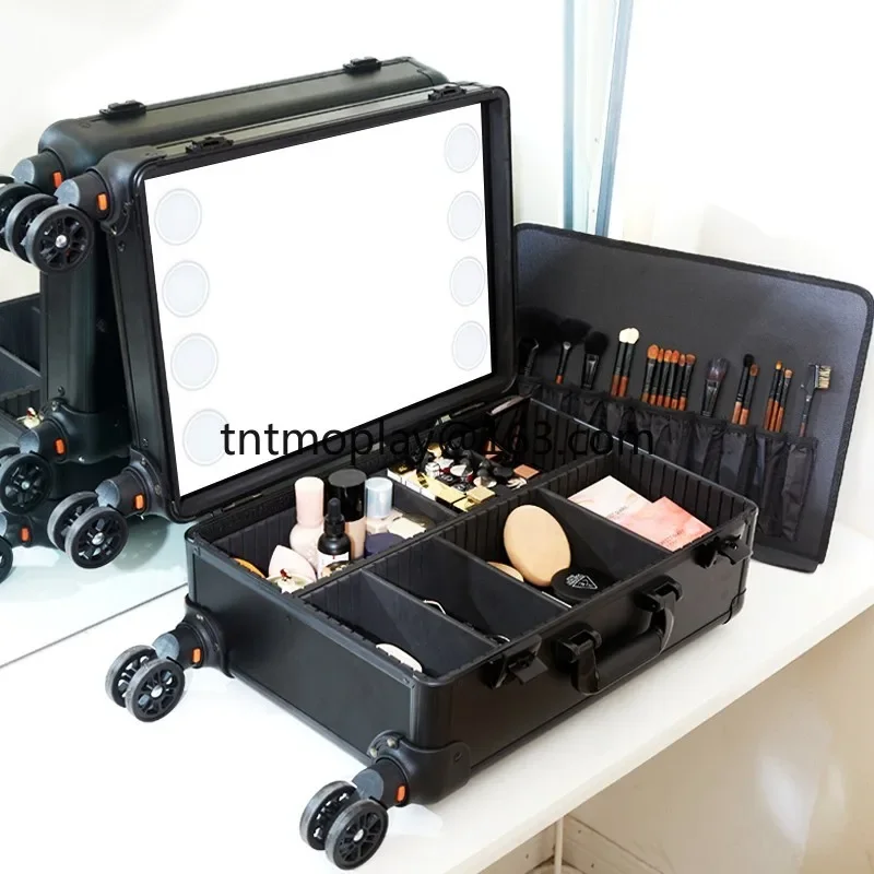 

Профессиональный косметичка для визажиста 2025 года с лампой, нажимной стержень, ящик для инструментов для маникюра и вышивкой