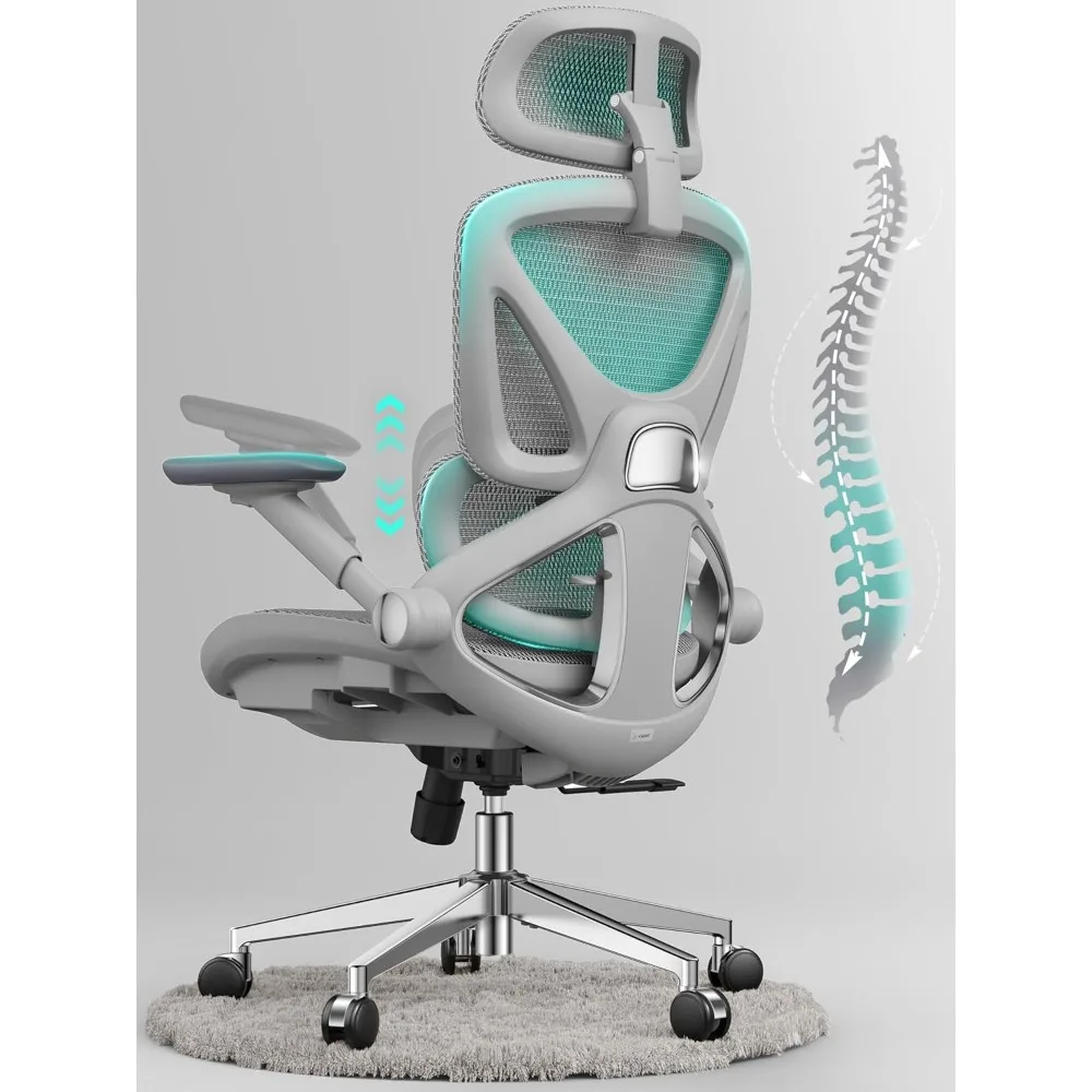 

Ergonomic Mesh Office Chair, Adjustable Lumbar High Back Desk Chair 400lbs, PU Wheels, Swivel Rolling Computer Chair