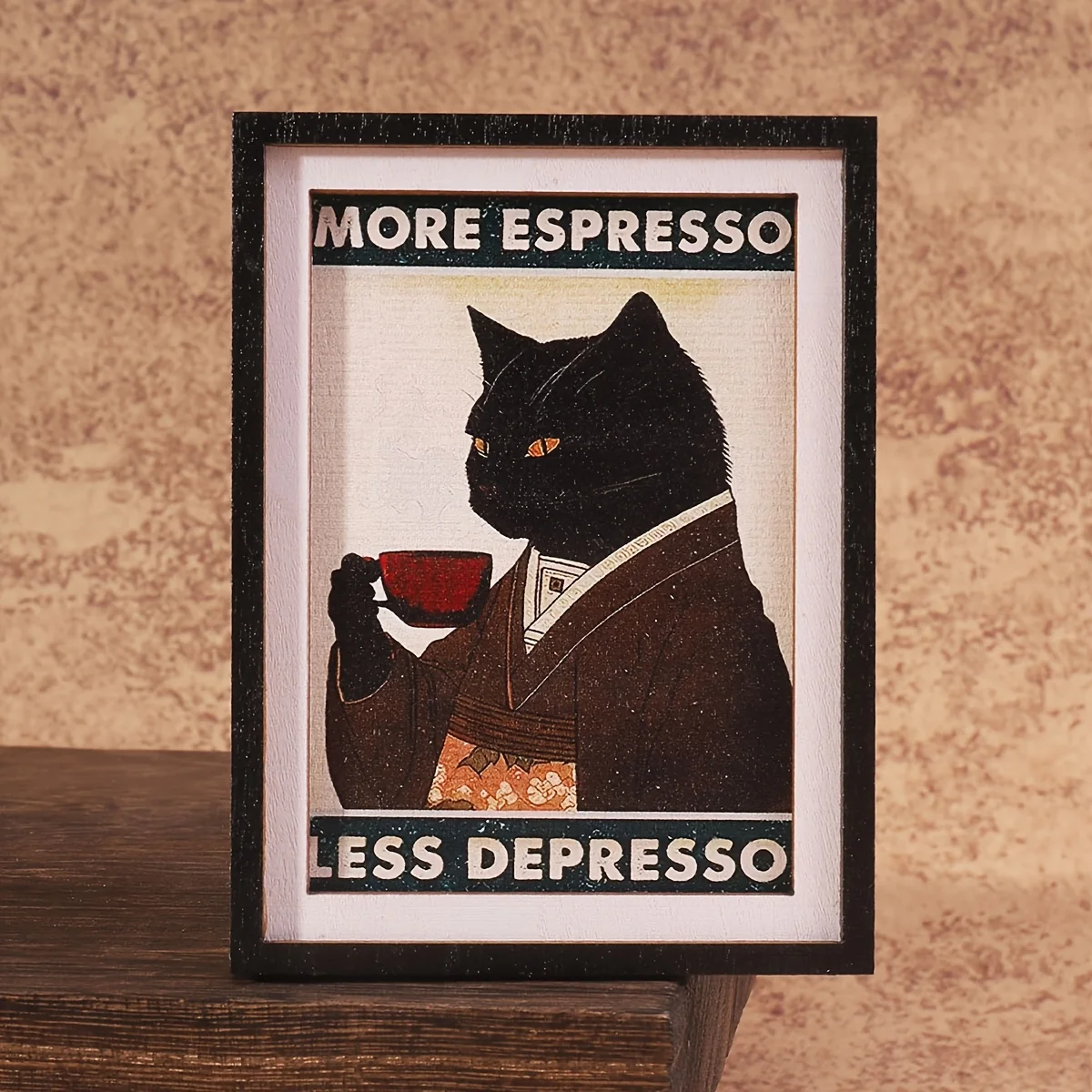 Humorvoller Schwarzer Katzen-Kaffee-Zitat-Magnet, Retro-Gerahmte Kühlschrankdekoration für Kaffeeliebhaber & Katzenliebhaber – Detail 6