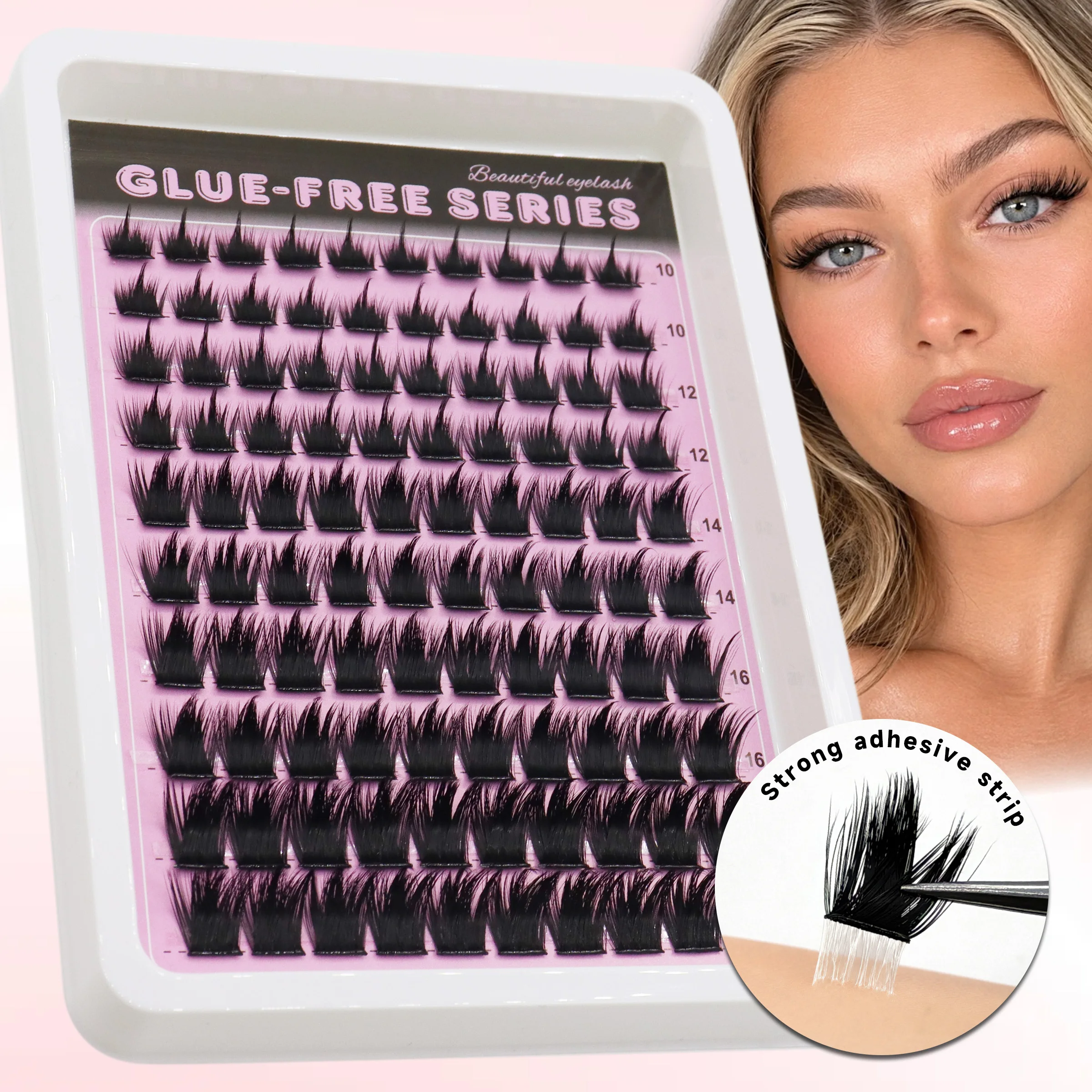 Glueless Segmented False Eyelashes  Strong Hold Waterproof & Sweatproof Mixed Length 10-18mm Gentle & Eye-friendly